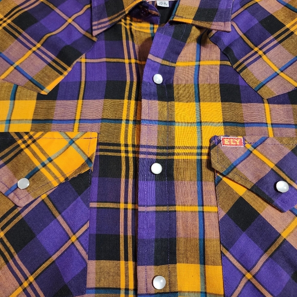 Vintage Ely Plains Purple & Gold Western Pearl-Snap Button Down Shirt - Picture 4 of 10